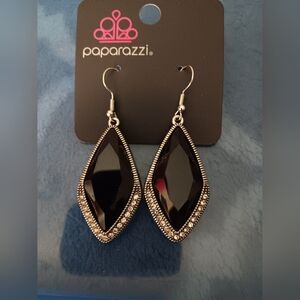 Paparazzi Elegant Black and Silver Earrings